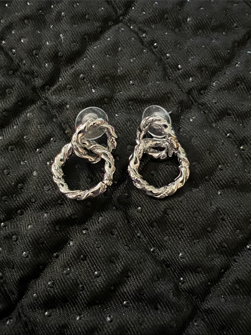 Sterling Silver Interlocking Double Rope Loop Dangle Stud Earrings